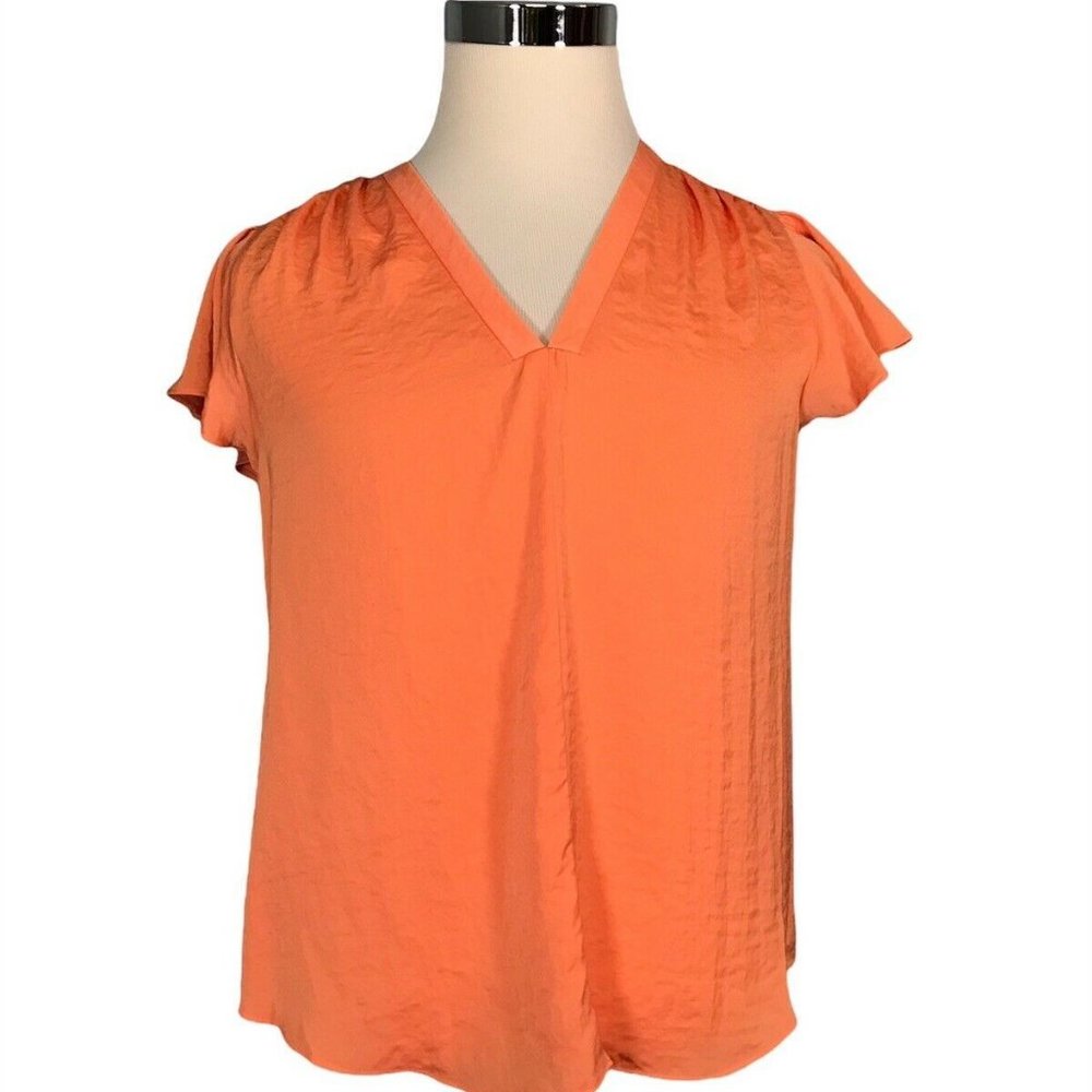 Vince Camuto Women's Blouse Top Size M Medium Solid Orange High Low Hem